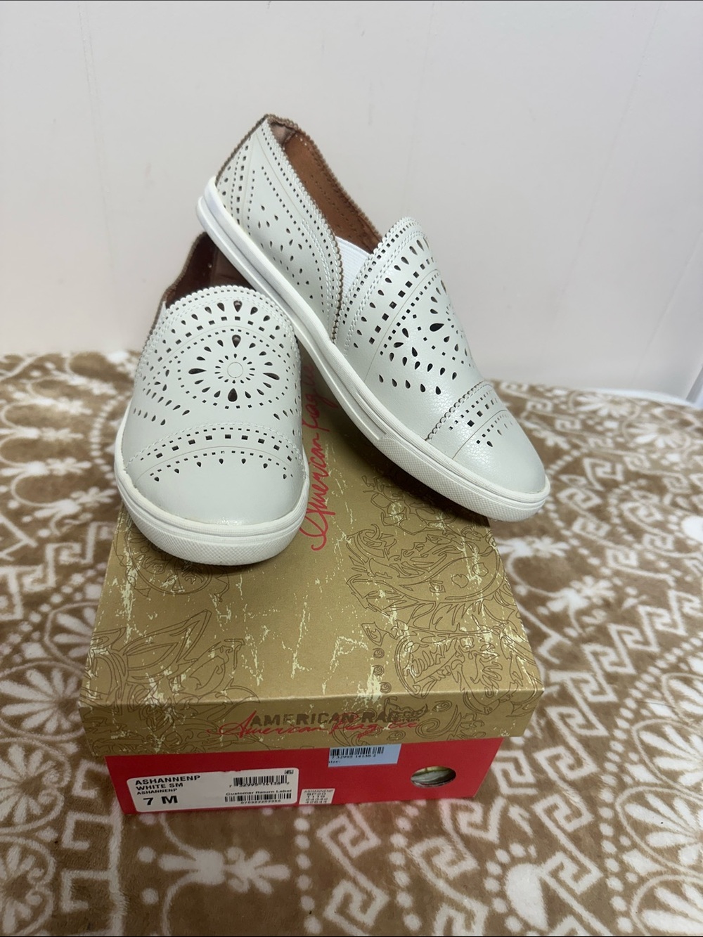 American Rag White Laser-Cut Slip-On Loafers